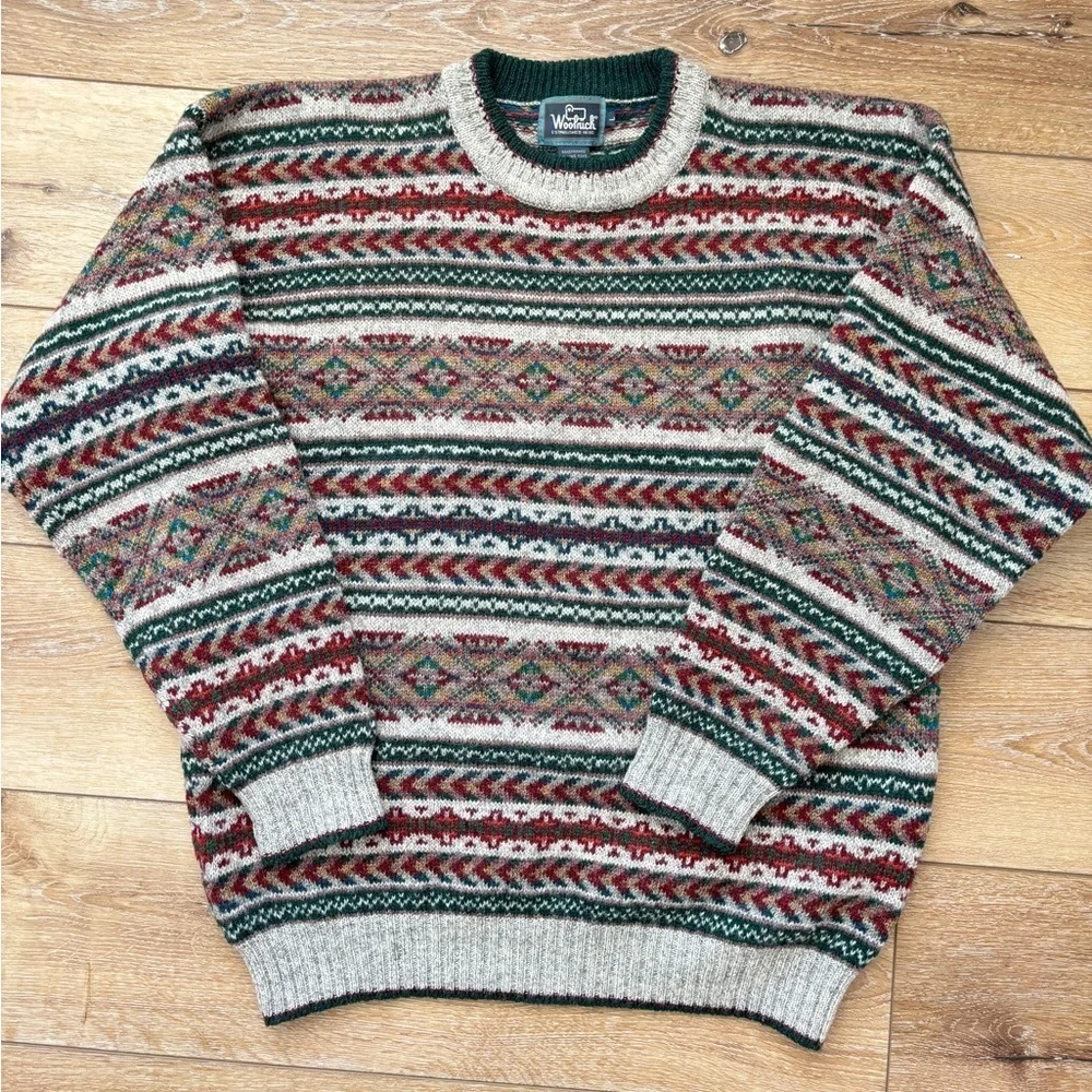 VTG Woolrich Mens Large Ski Sweater Wool Aztec Nordic FairIsle Made in Hong Kong